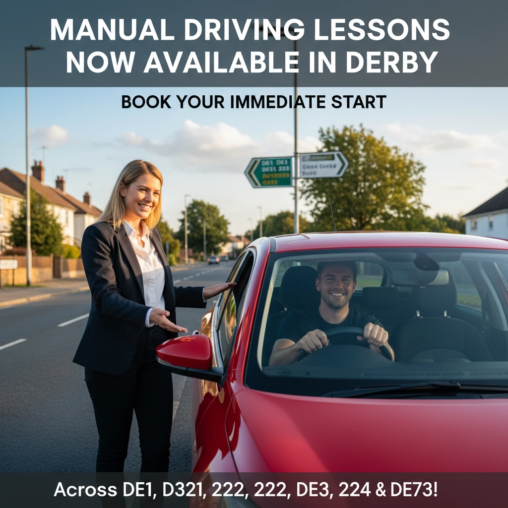 Manual Driving Lessons Now Available in Derby: Book Your Immediate Start Across DE1, DE3, DE21, DE22, DE23, DE24 & DE73!
